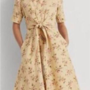 Ralph Lauren Black Label 100% Linen Cream Floral Midi Dress